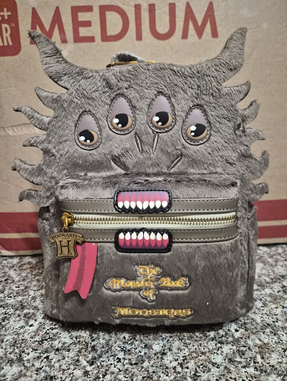 Loungefly Harry Potter Monsters Plush Mini Backpack with Hogwarts Charm - Gray